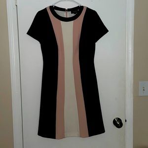 Pink, black and cream colored dress